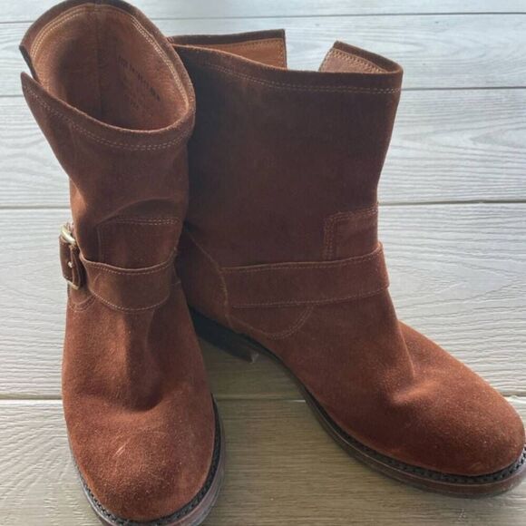Frye Natalie Side Buckle Suede Engineer Short Boots Chestnut Brown size 6.5 - Picture 4 of 6